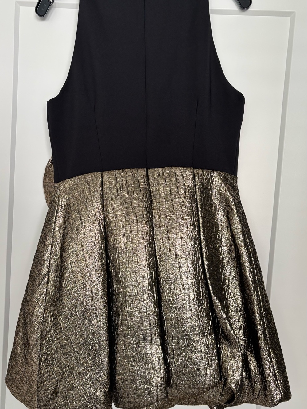 Black & Metallic Gold Bow-Accent Party Dress - Picture 3 of 6